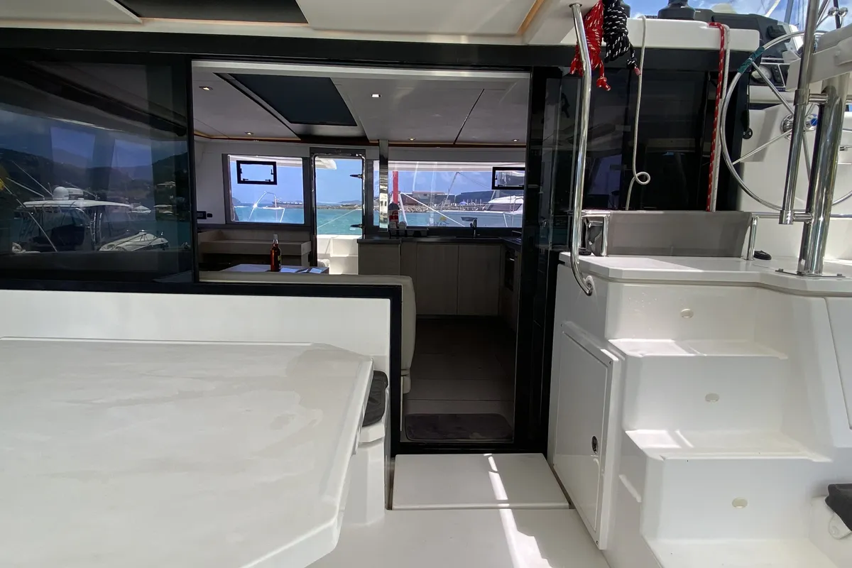 Deck of Pure Sun, a Leopard 45 catamaran at Road Town, British Virgin Islands
