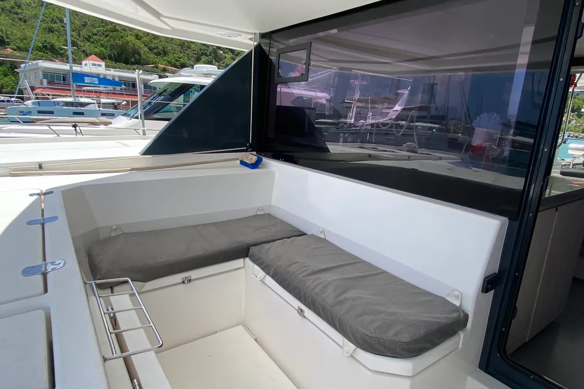 Deck of Pure Sun, a Leopard 45 catamaran at Road Town, British Virgin Islands