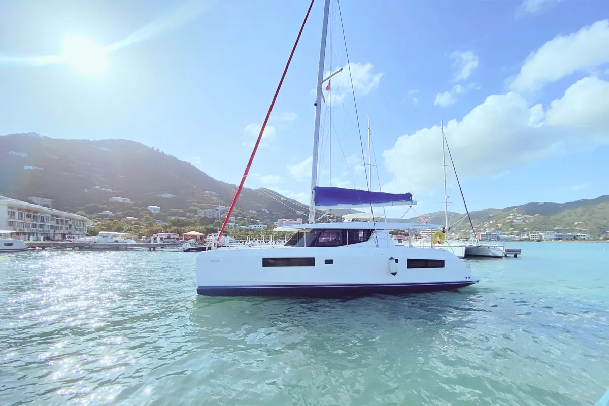 Exterior view of Pure Sun, a Leopard 45 catamaran at Road Town, British Virgin Islands