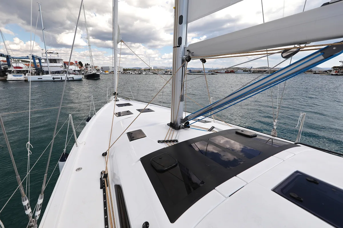 Deck of Nausea, a Dufour 470 sailboat at Grad Vodice, Croatia