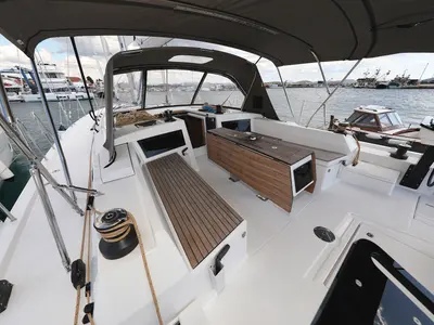 Deck of Nausea, a Dufour 470 sailboat at Grad Vodice, Croatia
