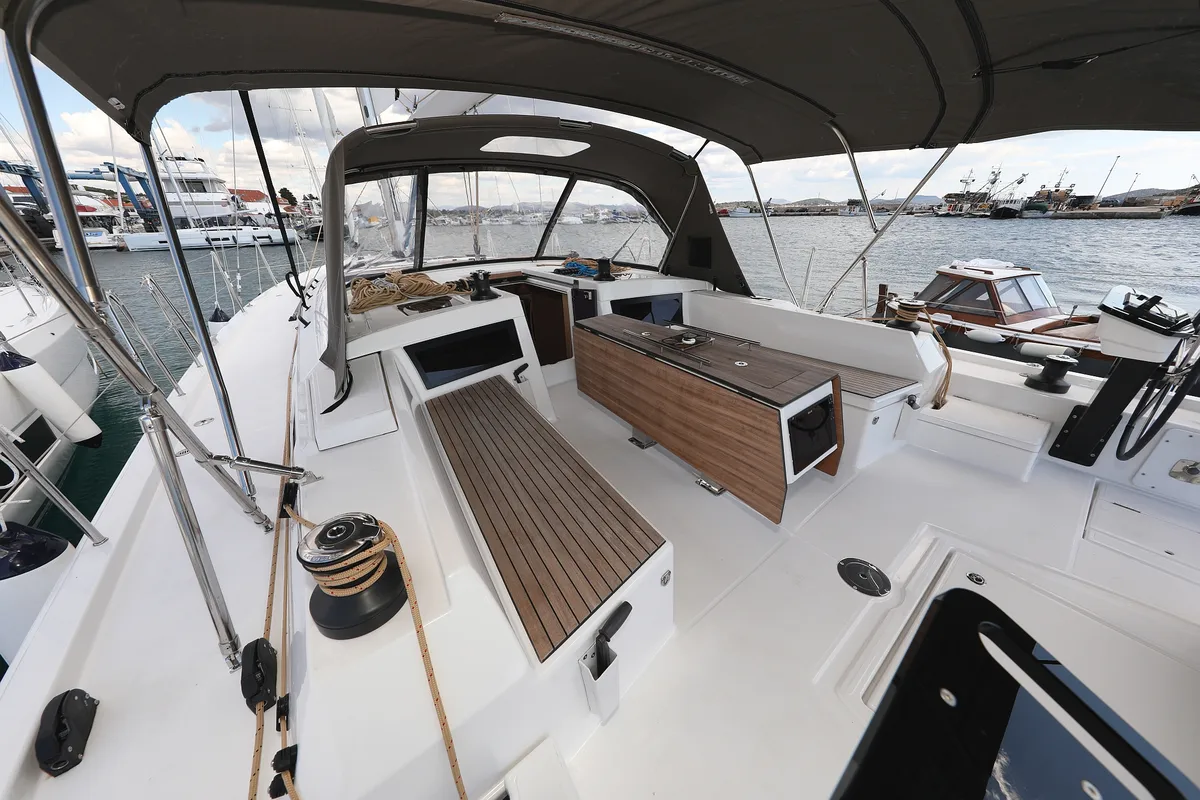 Deck of Nausea, a Dufour 470 sailboat at Grad Vodice, Croatia