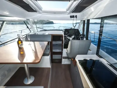Salon of Beneteau Antares 9, a motorboat at Sukošan, Croatia