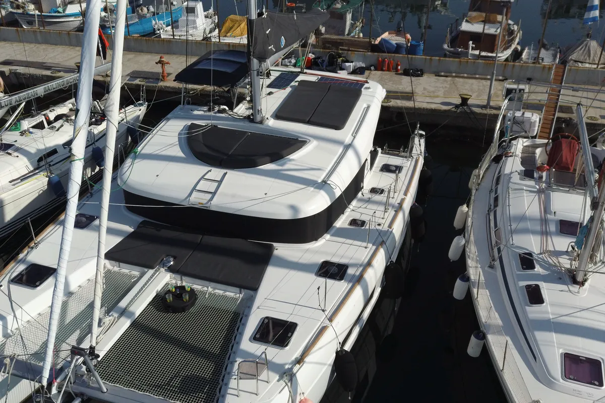 Exterior view of Meliti, a Lagoon 40 catamaran at Municipal Unit of Lefkada, Greece
