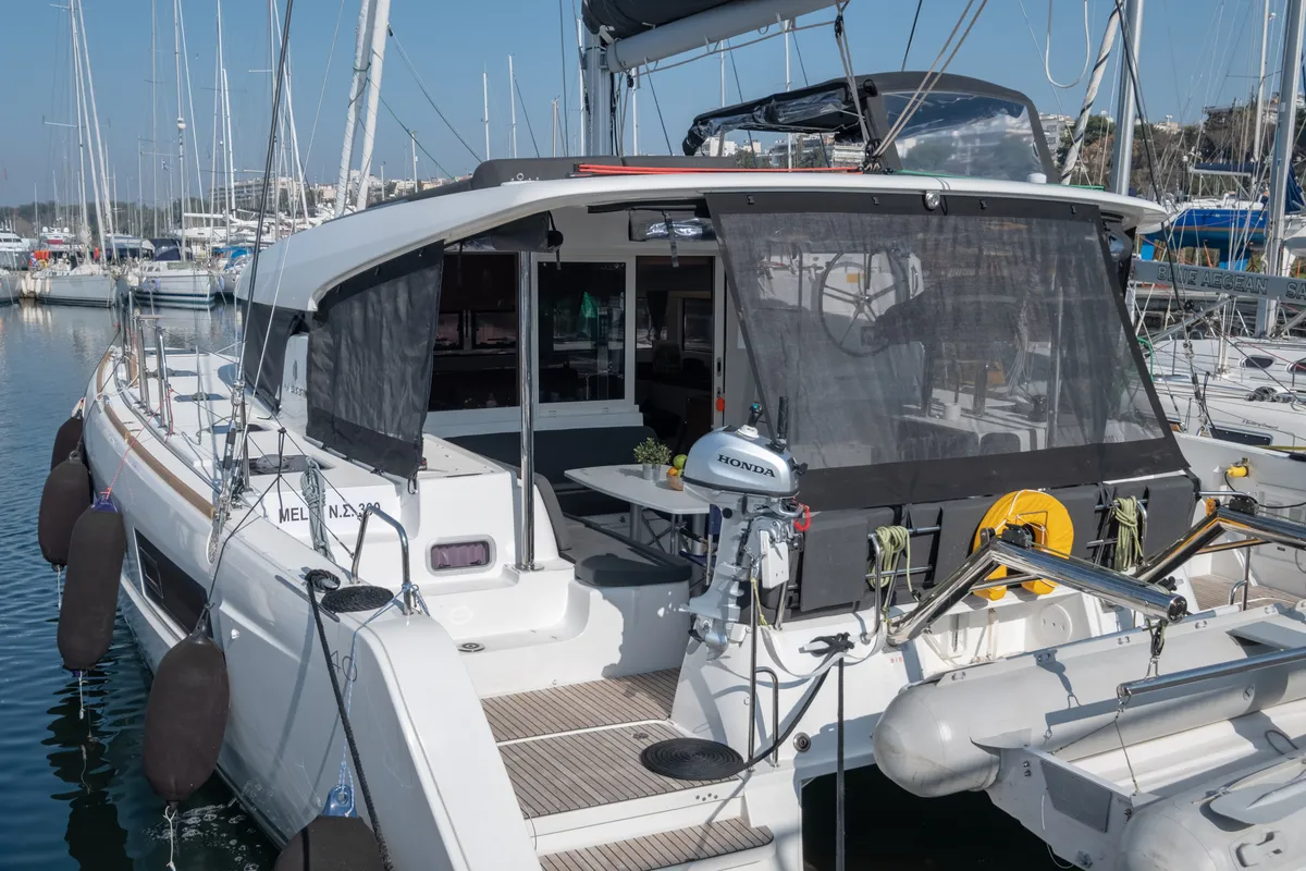 Exterior view of Meliti, a Lagoon 40 catamaran at Municipal Unit of Lefkada, Greece