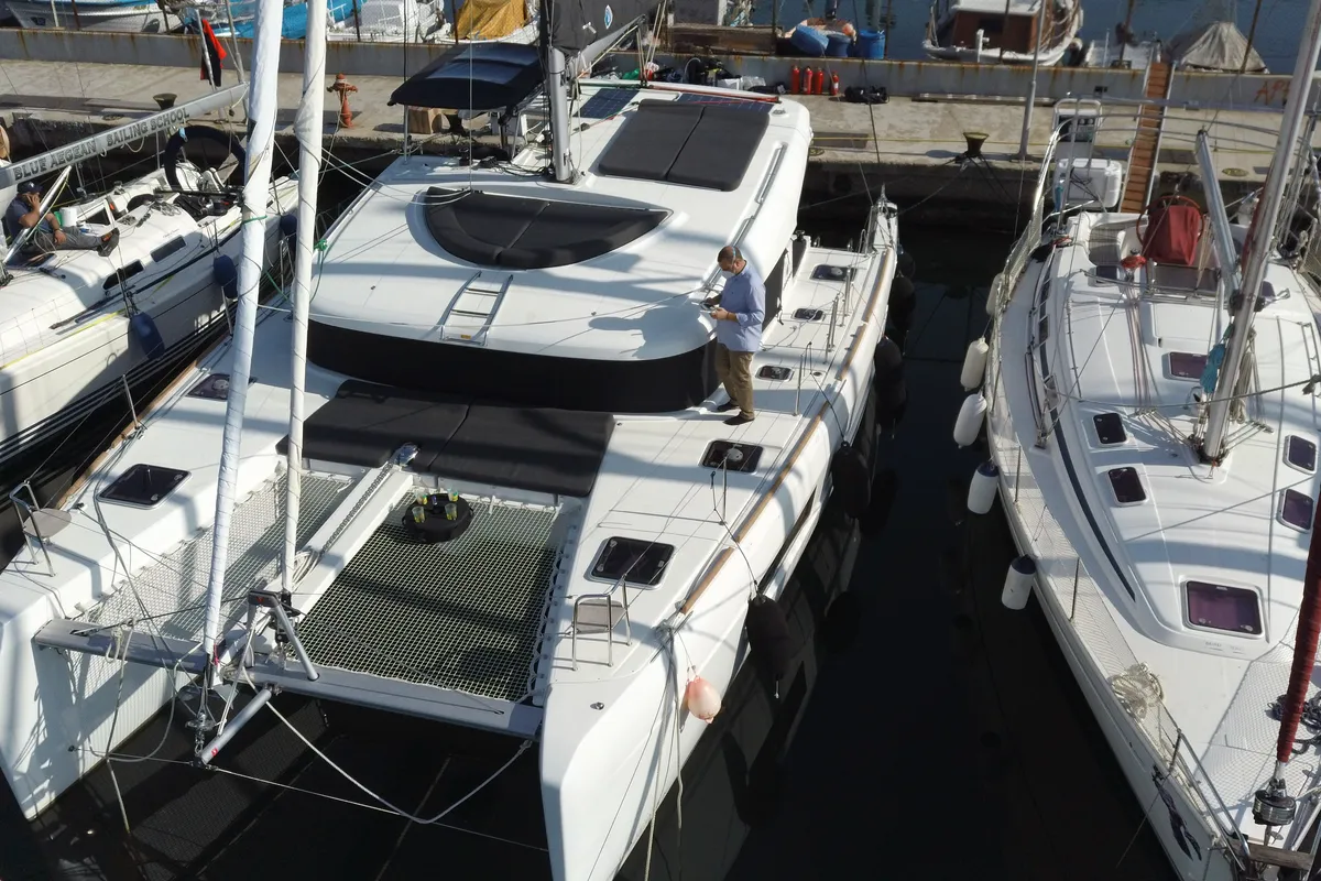 Exterior view of Meliti, a Lagoon 40 catamaran at Municipal Unit of Lefkada, Greece