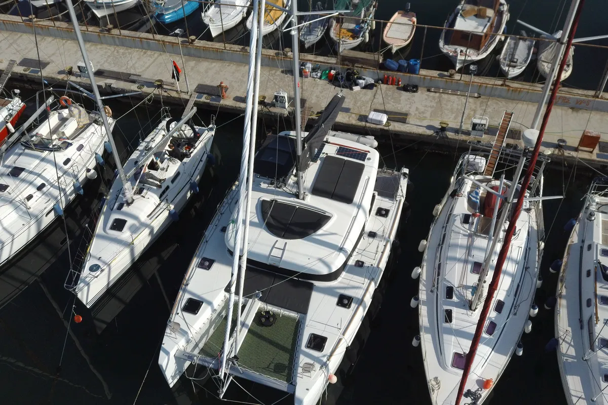 Exterior view of Meliti, a Lagoon 40 catamaran at Municipal Unit of Lefkada, Greece