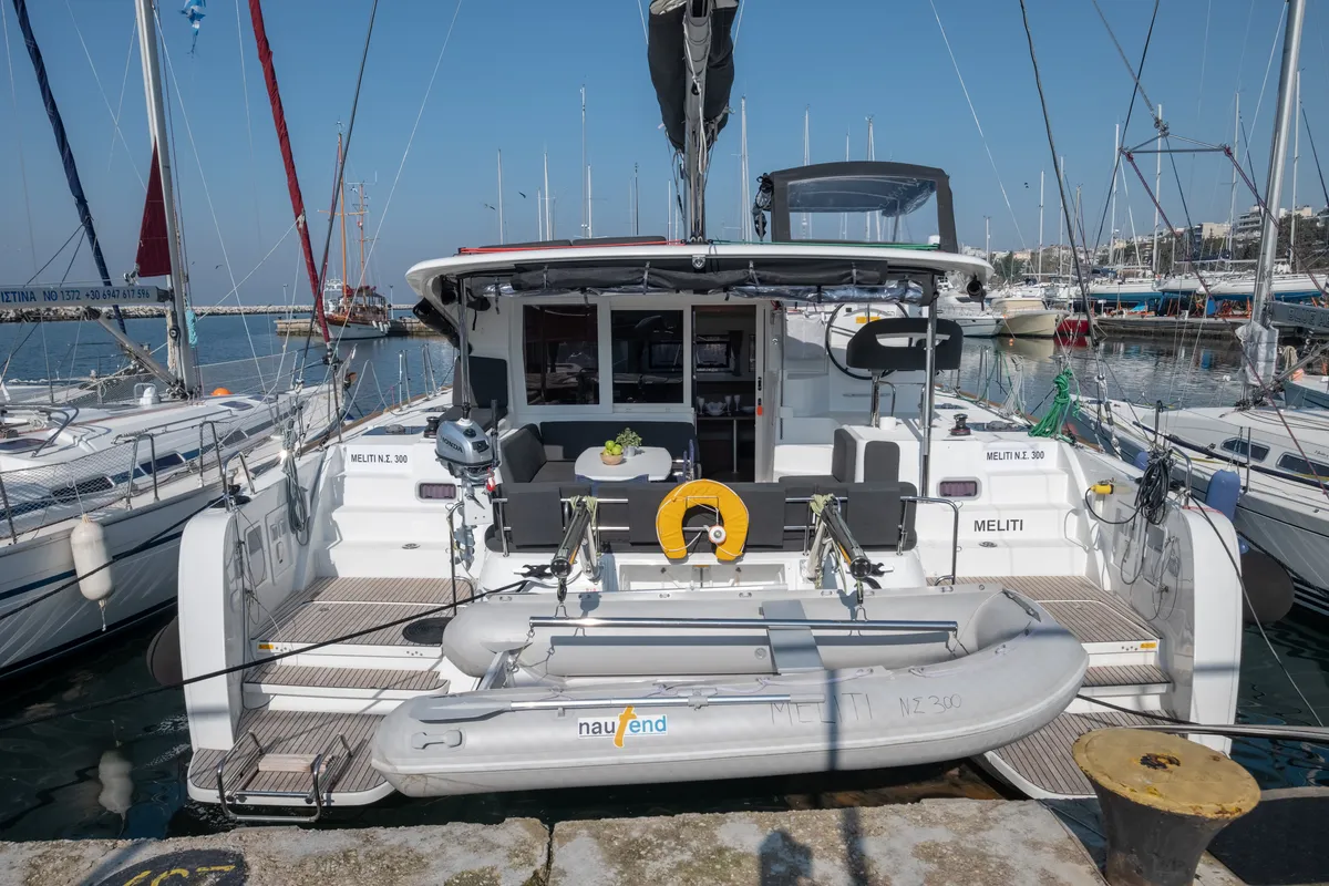 Exterior view of Meliti, a Lagoon 40 catamaran at Municipal Unit of Lefkada, Greece