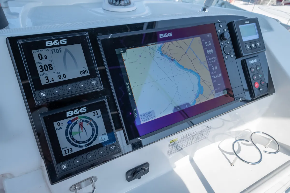 Cockpit of Meliti, a Lagoon 40 catamaran at Municipal Unit of Lefkada, Greece