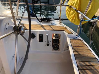 Cockpit of Viktoria, a Bavaria Cruiser 34 sailboat at Grad Pula, Croatia