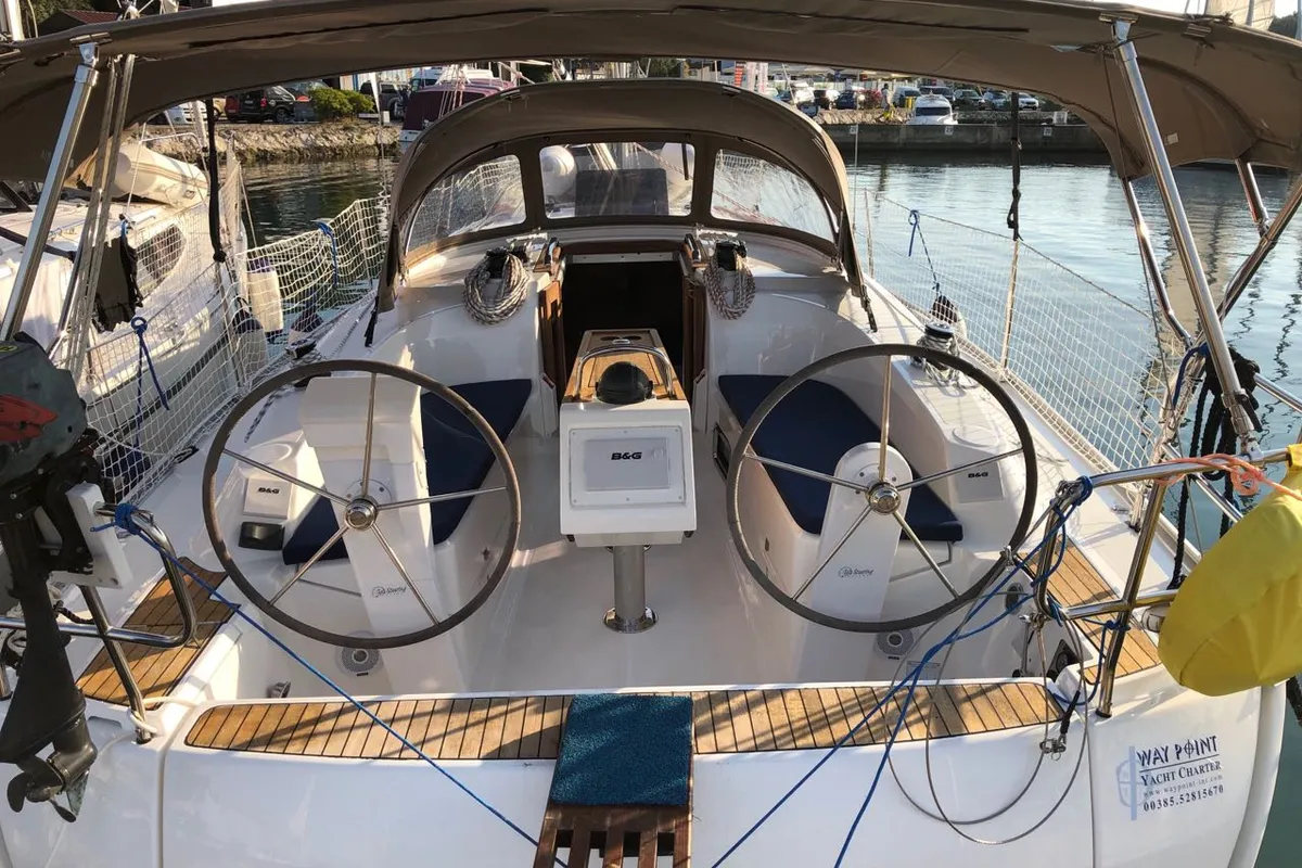 Cockpit of Viktoria, a Bavaria Cruiser 34 sailboat at Grad Pula, Croatia