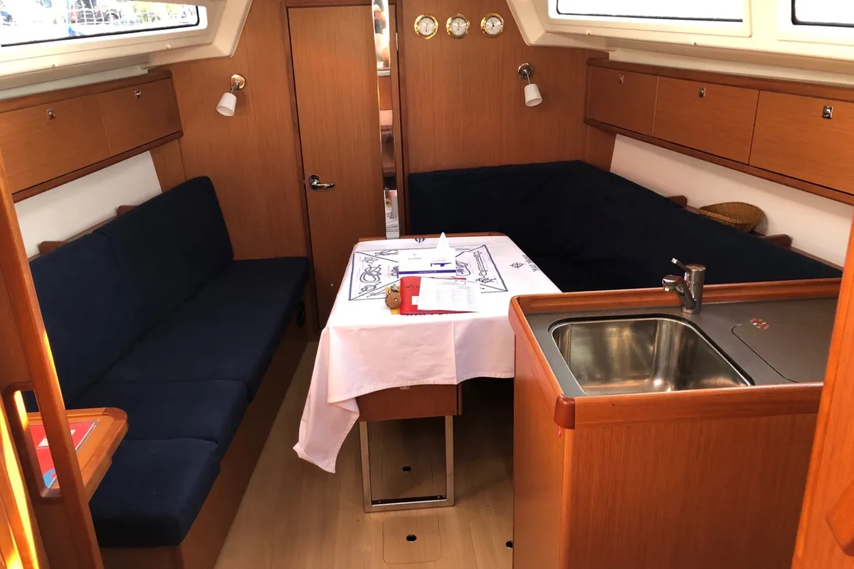 Salon of Viktoria, a Bavaria Cruiser 34 sailboat at Grad Pula, Croatia