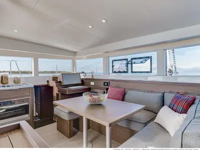 Salon of Eftychia 40, a Lagoon 40 catamaran at Municipal Unit of Lefkada, Greece