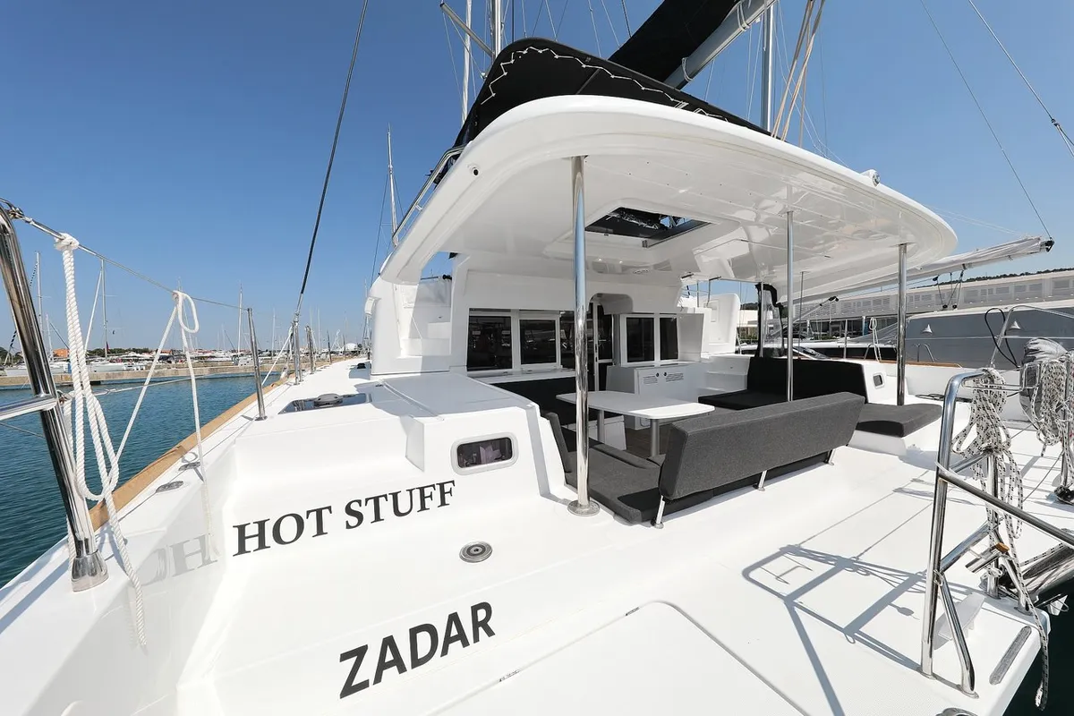 Deck of Hot Stuff, a Lagoon 450 F catamaran at Općina Sukošan, Croatia