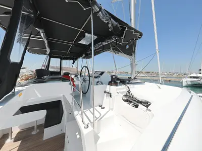 Cockpit of Hot Stuff, a Lagoon 450 F catamaran at Općina Sukošan, Croatia