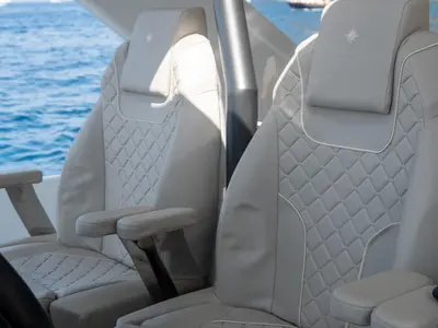 Deck of Fabiana, a Prestige 520 motorboat at Pozzuoli, Italy