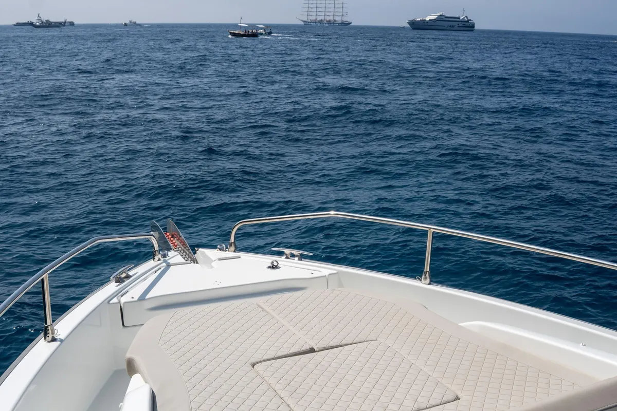 Deck of Fabiana, a Prestige 520 motorboat at Pozzuoli, Italy