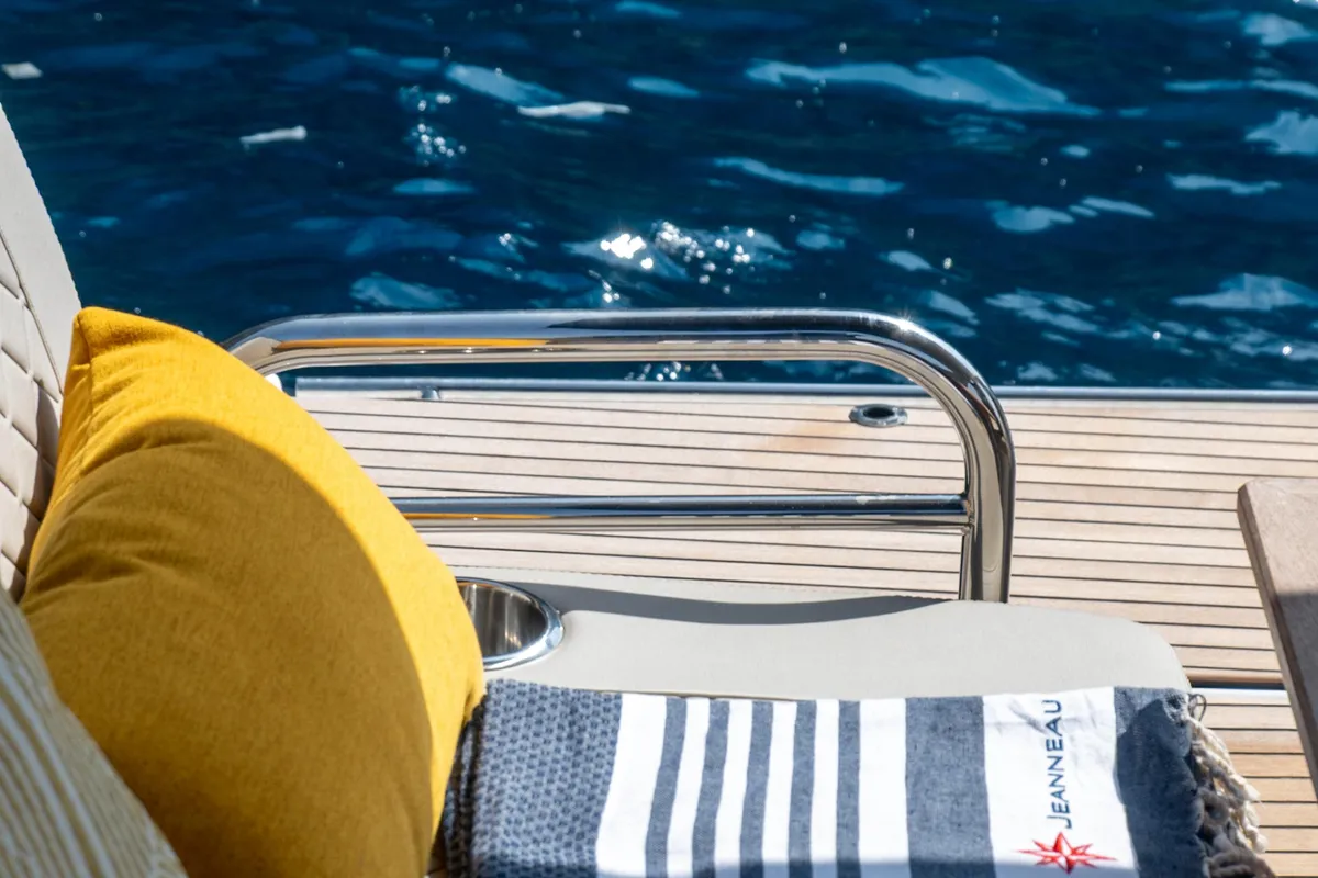 Deck of Fabiana, a Prestige 520 motorboat at Pozzuoli, Italy