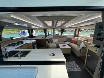Salon of Feeling Knotty, a Fountaine Pajot Tanna 47 catamaran at Charlotte Amalie, United States