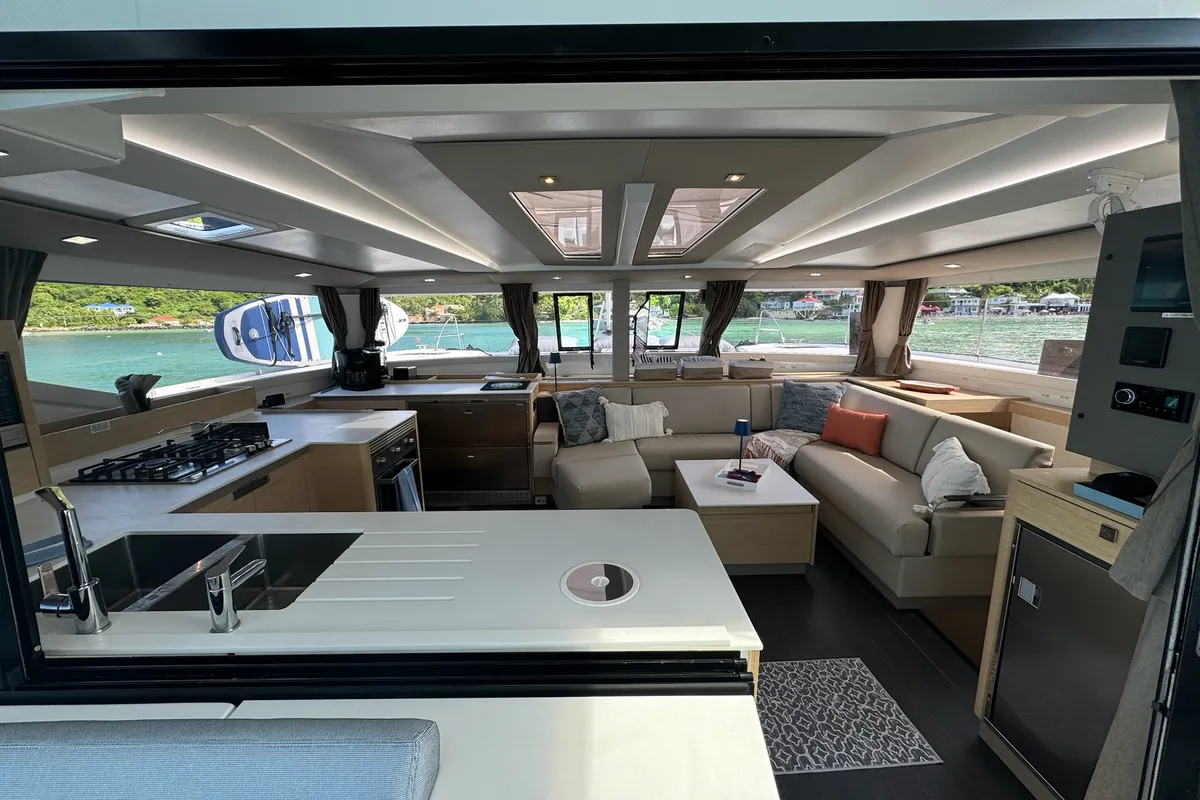 Salon of Feeling Knotty, a Fountaine Pajot Tanna 47 catamaran at Charlotte Amalie, United States