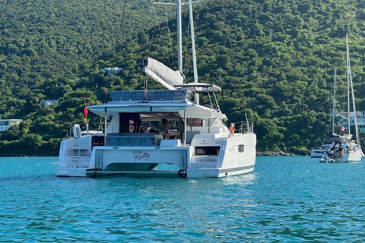 Exterior view of Feeling Knotty, a Fountaine Pajot Tanna 47 catamaran at Charlotte Amalie, United States