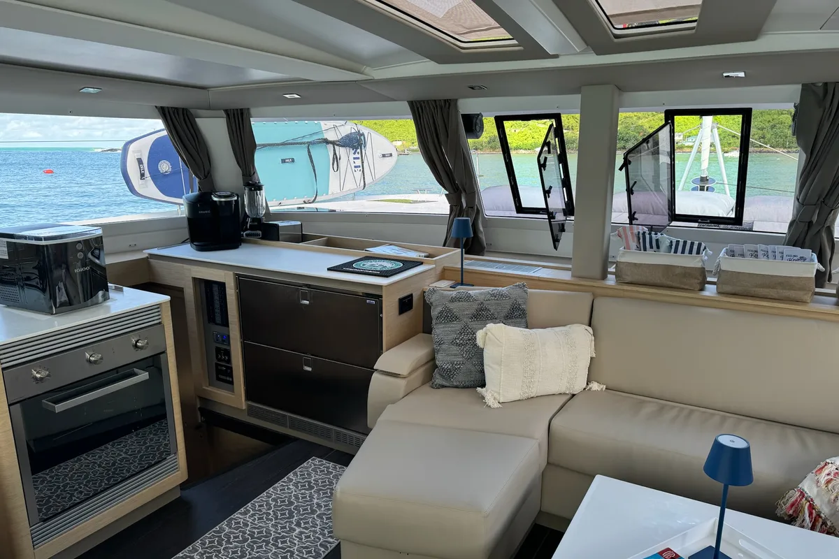 Salon of Feeling Knotty, a Fountaine Pajot Tanna 47 catamaran at Charlotte Amalie, United States