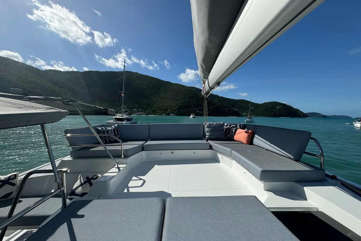 Deck of Feeling Knotty, a Fountaine Pajot Tanna 47 catamaran at Charlotte Amalie, United States