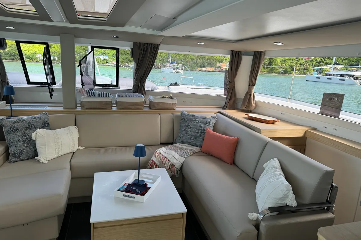 Salon of Feeling Knotty, a Fountaine Pajot Tanna 47 catamaran at Charlotte Amalie, United States
