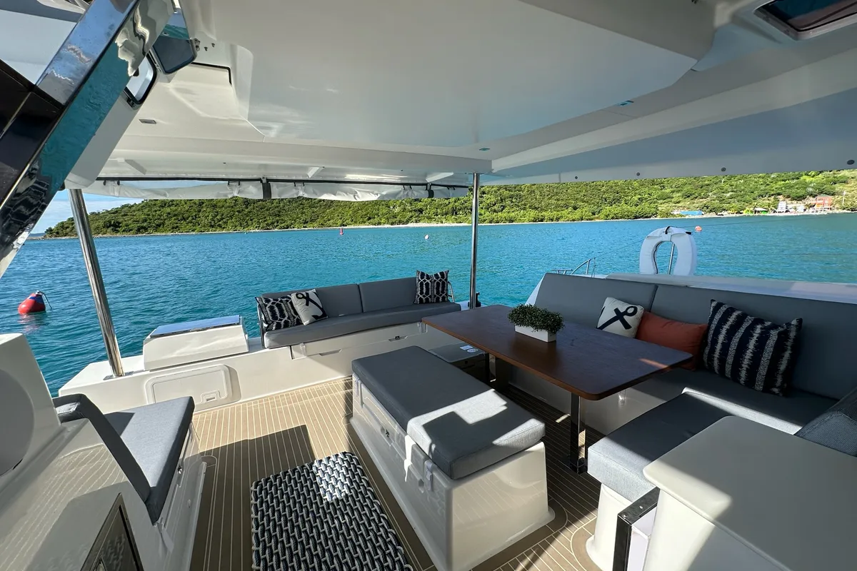 Deck of Feeling Knotty, a Fountaine Pajot Tanna 47 catamaran at Charlotte Amalie, United States