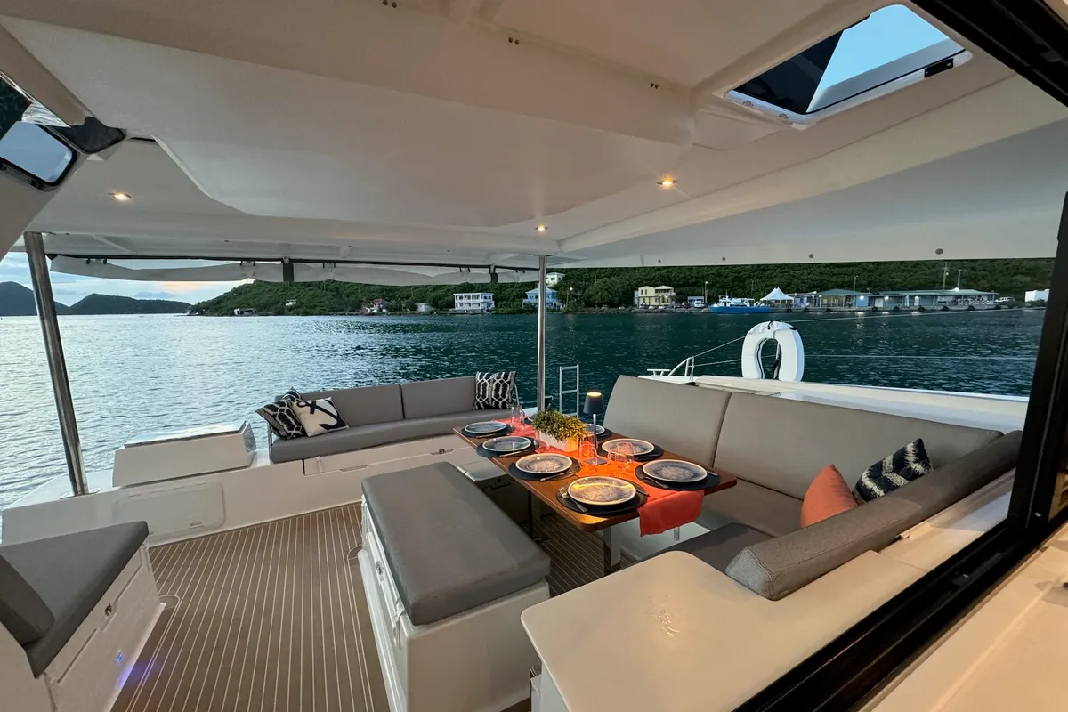 Deck of Feeling Knotty, a Fountaine Pajot Tanna 47 catamaran at Charlotte Amalie, United States