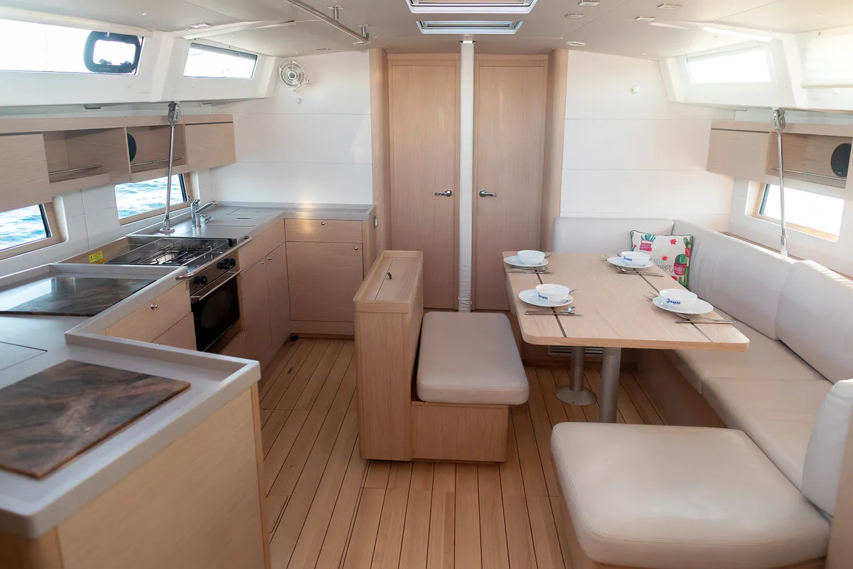 Salon of Kos 46.5, a Beneteau Oceanis 46.1 sailboat at Athens, Greece