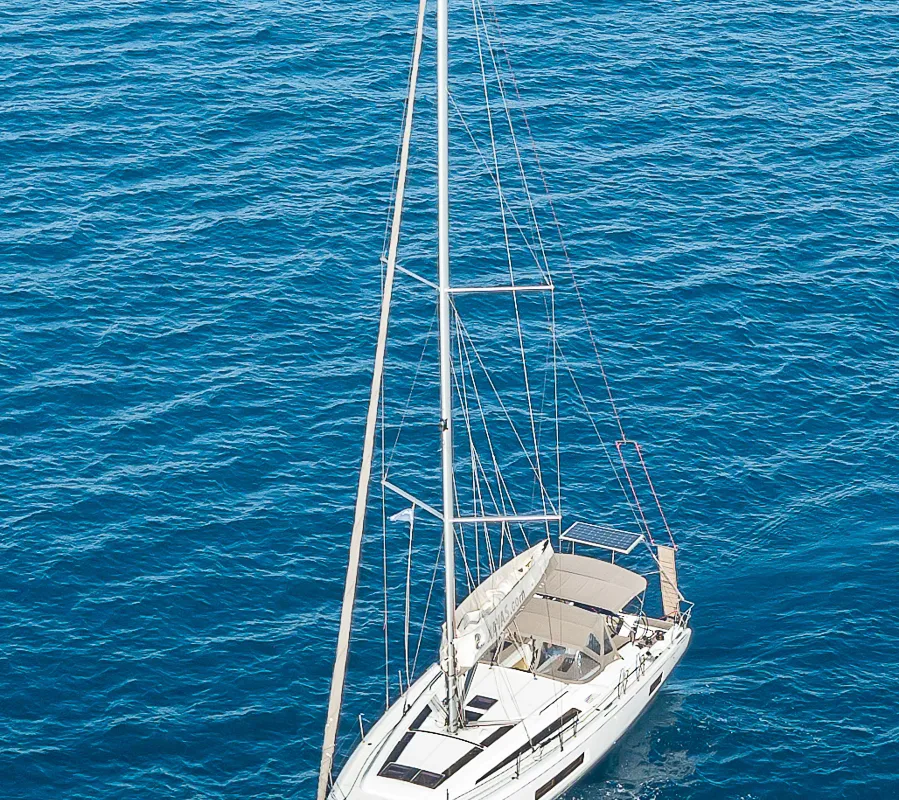 Exterior view of Kos 46.5, a Beneteau Oceanis 46.1 sailboat at Athens, Greece