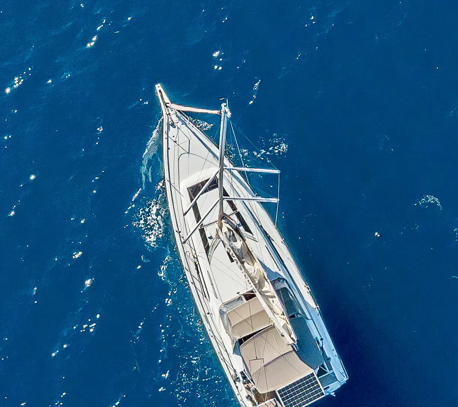 Exterior view of Kos 46.5, a Beneteau Oceanis 46.1 sailboat at Athens, Greece