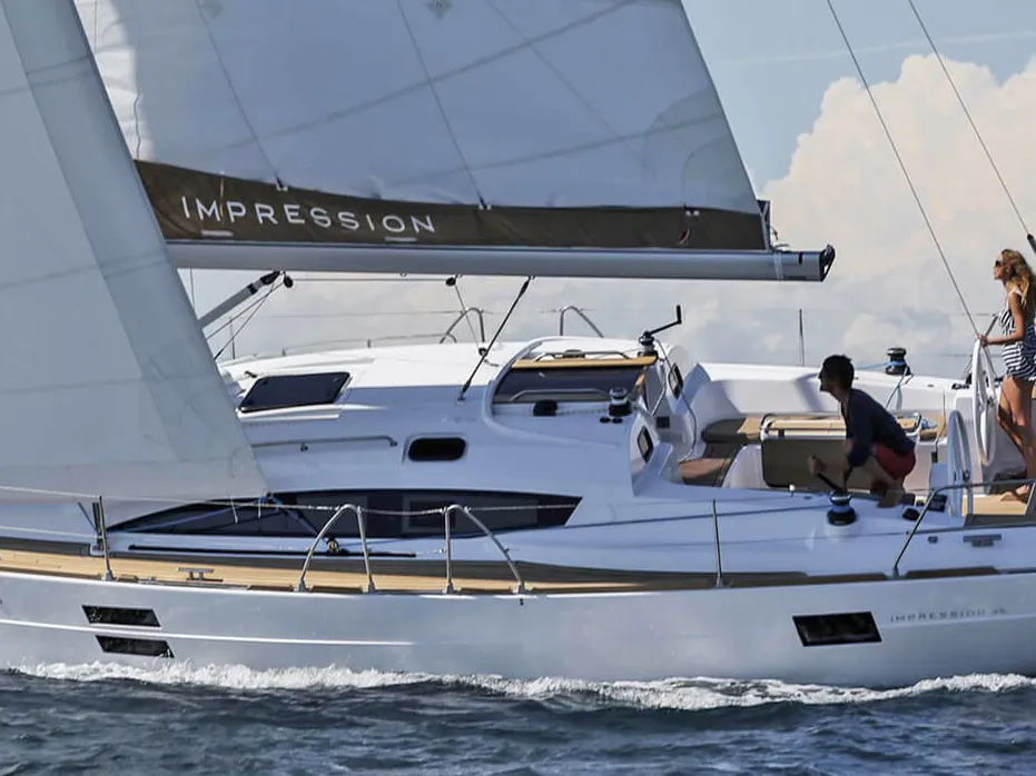 Exterior view of Mirakul, a Elan Impression 45 sailboat at Vodice, Croatia