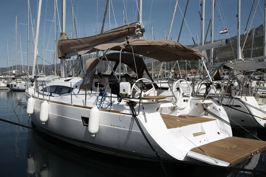 Exterior view of Mirakul, a Elan Impression 45 sailboat at Vodice, Croatia