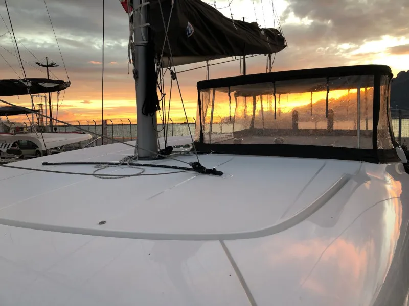 Deck of Marepiatto, a Lagoon 42 catamaran at Salerno, Italy