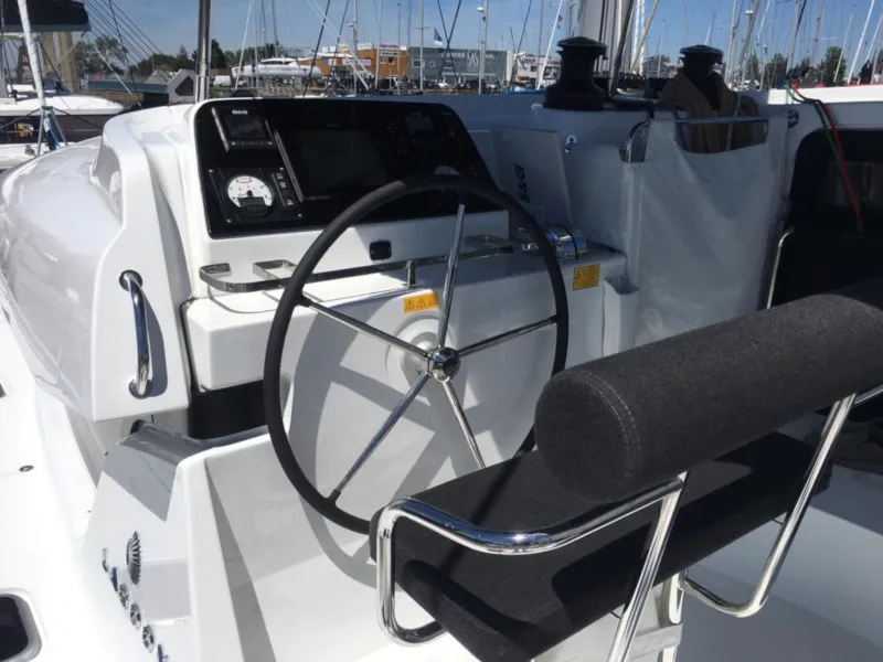 Cockpit of Marepiatto, a Lagoon 42 catamaran at Salerno, Italy