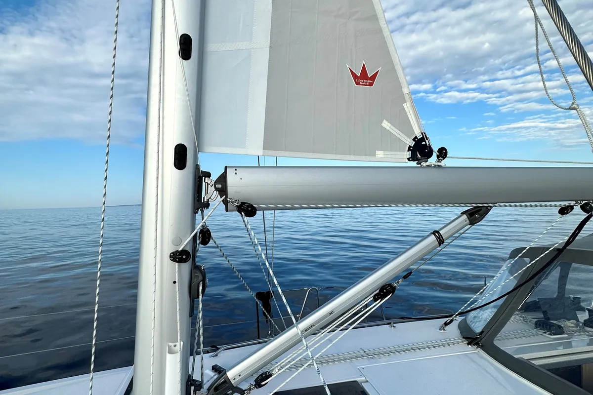 Deck of SIROCO, a Bavaria C42 sailboat at Municipal Unit of Lefkada, Greece