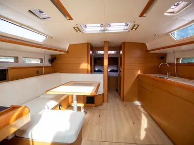 Salon of Aurora Belle, a Jeanneau Sun Odyssey 469 sailboat at Mai Khao, Thailand