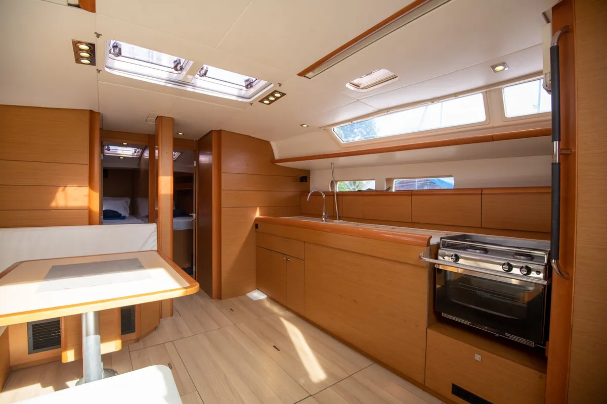 Galley of Aurora Belle, a Jeanneau Sun Odyssey 469 sailboat at Mai Khao, Thailand