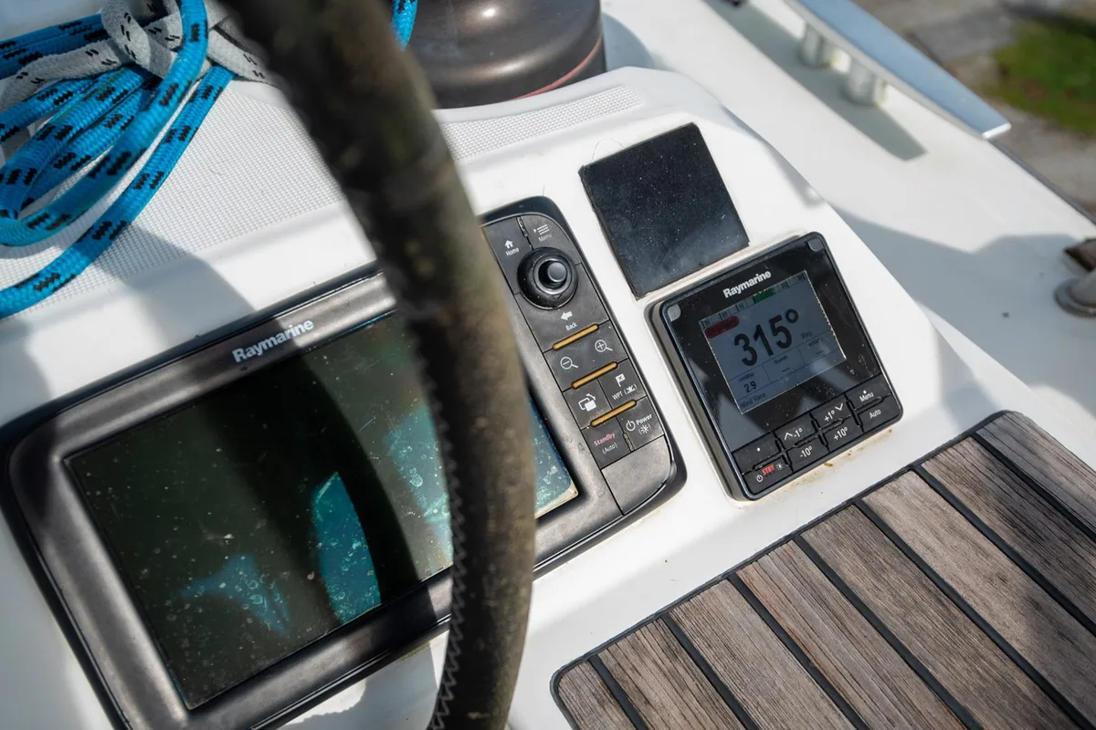 Cockpit of Aurora Belle, a Jeanneau Sun Odyssey 469 sailboat at Mai Khao, Thailand