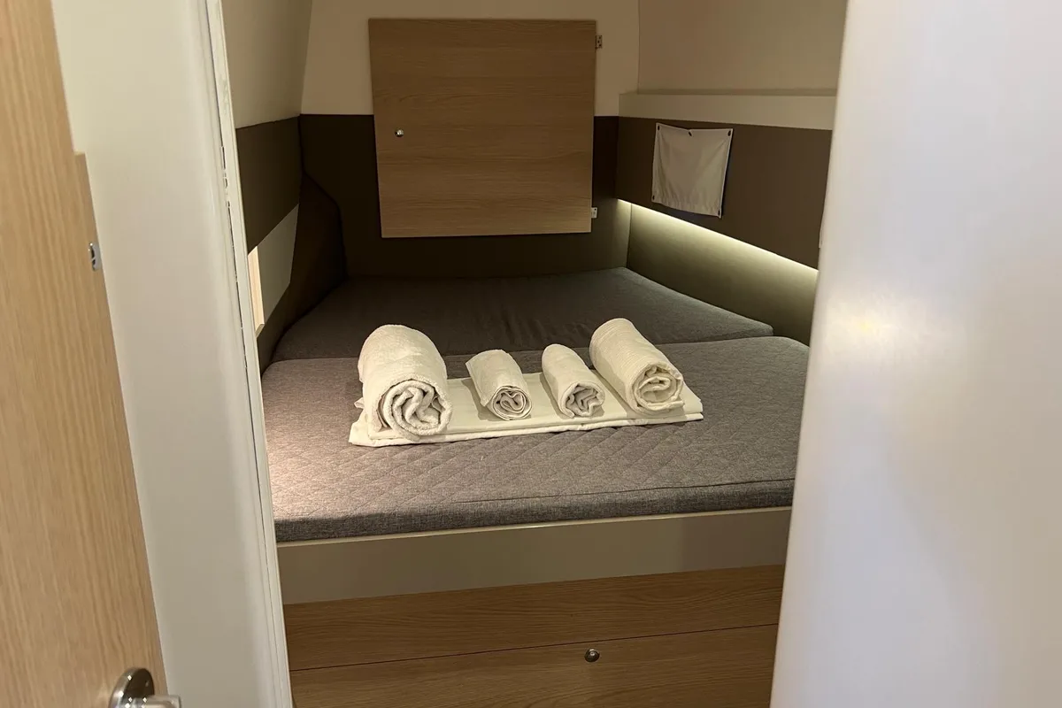 Cabin on Paola, a Bali 4.1 catamaran at Capo d'Orlando, Italy