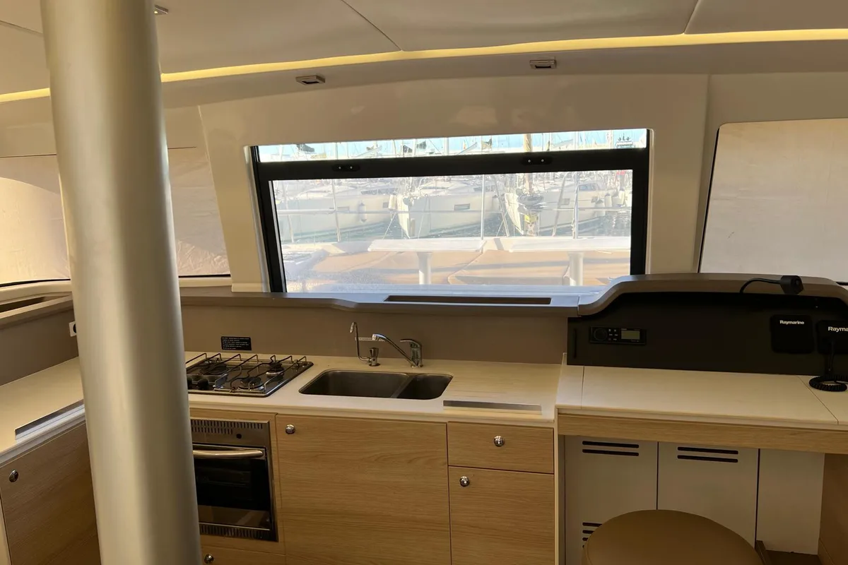 Galley of Paola, a Bali 4.1 catamaran at Capo d'Orlando, Italy