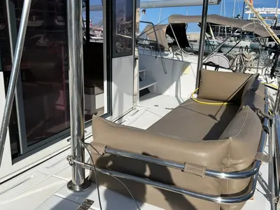 Deck of Paola, a Bali 4.1 catamaran at Capo d'Orlando, Italy