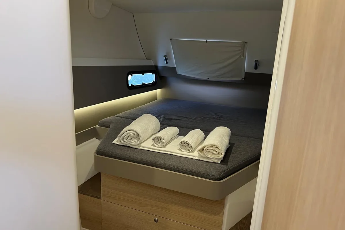 Cabin on Paola, a Bali 4.1 catamaran at Capo d'Orlando, Italy