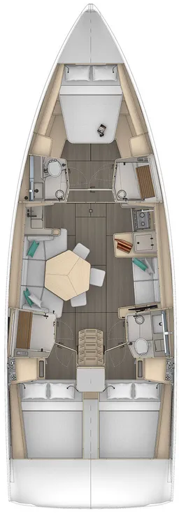 Floor plan of Experience 2, a Dufour 44 sailboat at Marseille, France