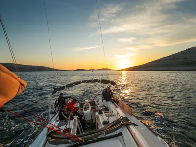 Cockpit of Luka Ploče, a Jeanneau Sun Odyssey 419 sailboat at Grad Ploče, Croatia