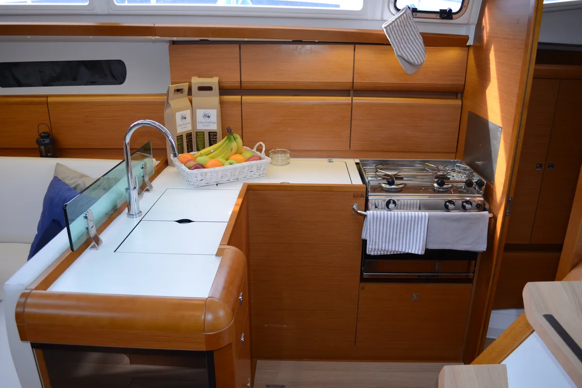 Galley of Luka Ploče, a Jeanneau Sun Odyssey 419 sailboat at Grad Ploče, Croatia
