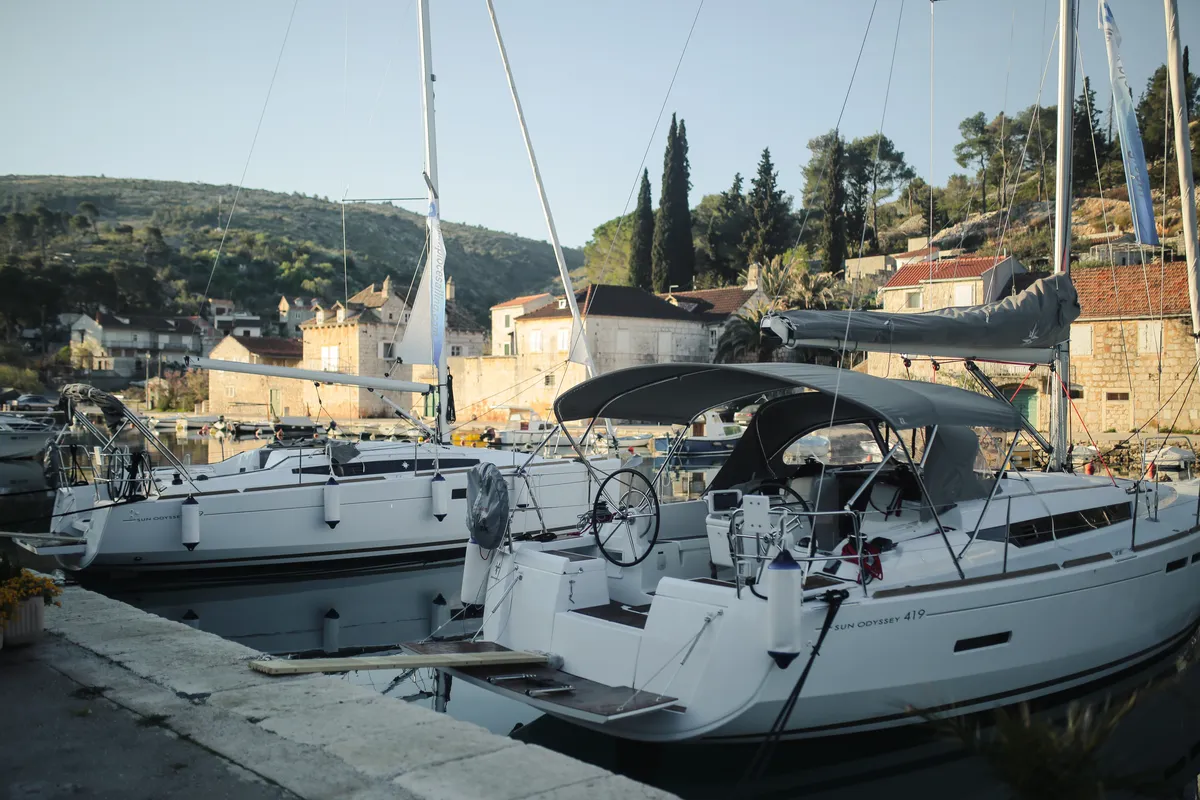 Exterior view of Luka Ploče, a Jeanneau Sun Odyssey 419 sailboat at Grad Ploče, Croatia