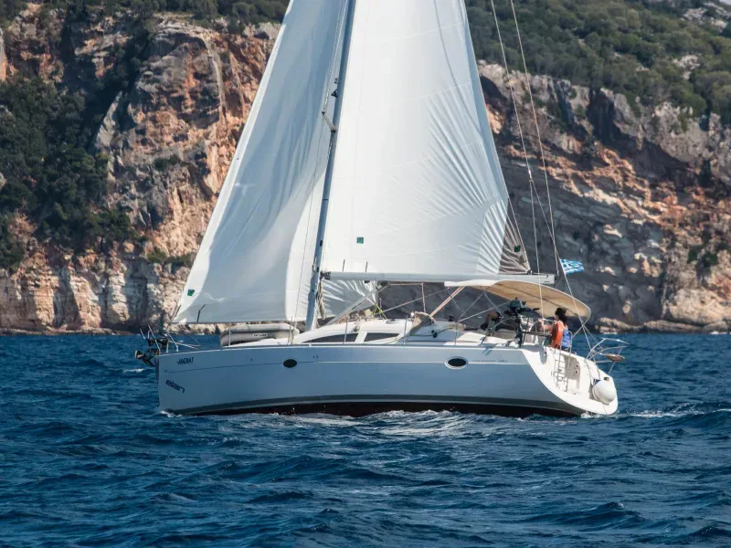 Exterior view of Ageras, a Elan Impression 384 sailboat at Preveza, Greece